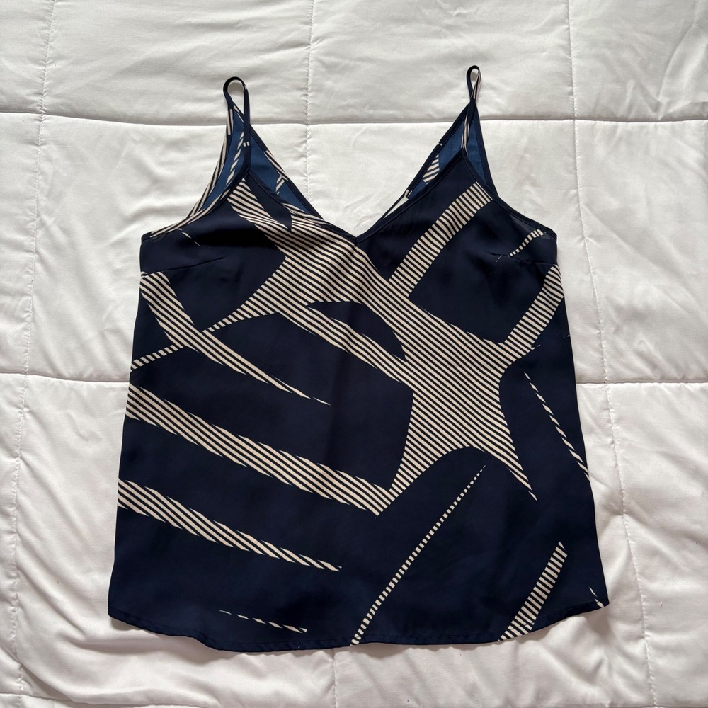 Allison Joy Navy Blue Cream Geometric Striped V-Neck Camisole Tank Top‎ Small